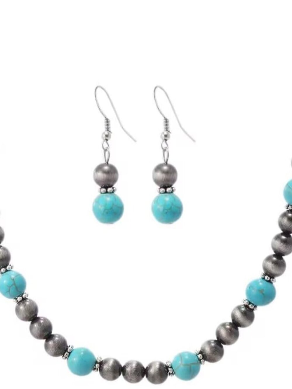 Bohemian Western Turquoise Navajo Pearl Necklace Earrings Jewelry Set for Women